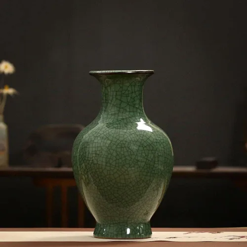 Miniatura 4 de Jarrón de Arte Cerámico Chino Hecho a Mano de Porcelana Antigua con Esmalte de Grieta de Hielo Grande Botella de Flores de Porcelana China