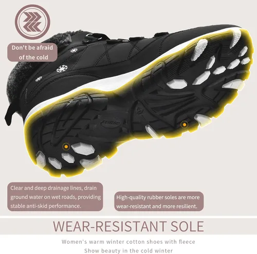 Miniatura 4 de ASHION Botas de nieve para mujer, con forro de piel cálida, botas de invierno cómodas, botines de senderismo al aire libre para mujer
