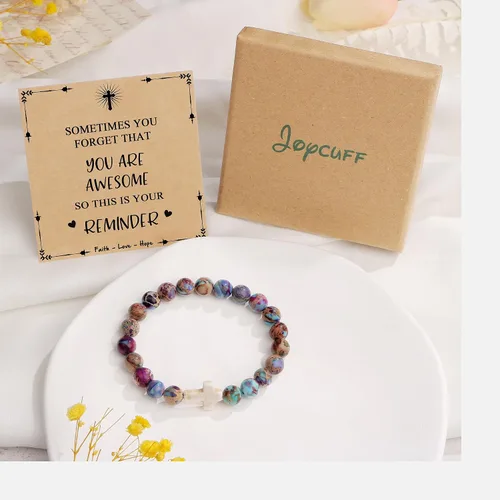 Miniatura 6 de JoycuFF Christian Gifts, Cross Bracelet for Women Girls, Faith Easter Catholic Religious Christian Jewelry, Meaningful Baptism Communion Natural