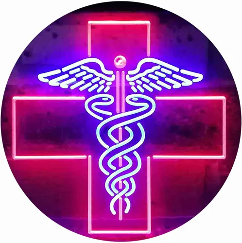 ADVPRO Medical Cross Dispensary Snake Dual Color LED Neon Sign Azul y Rojo 12 x 8 pulgadas st6s32-i3901-br