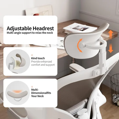 Miniatura 6 de Silla de oficina ergonómica con soporte lumbar, reposacabezas y brazos abatibles, altura ajustable, mecedora, silla alta giratoria para computadora