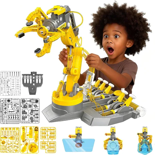 Miniatura 7 de SMIESSKIDDO - Brazo robot hidráulico 3 en 1, 220 juguetes de construcción STEM con agarre de 4 mandíbulas, succión y pinzas para niños de 8 a 12