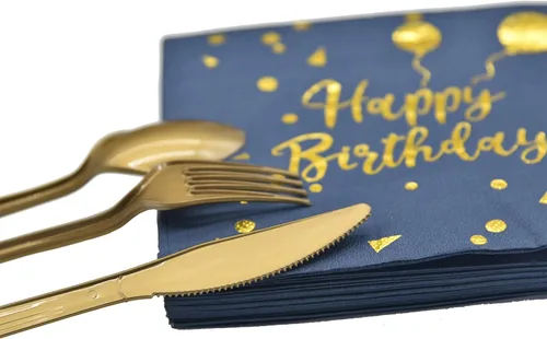 Miniatura 6 de Sirve 25 invitados, 200 unidades de platos desechables de feliz cumpleaños y servilletas suministros para fiesta, juegos de decoración de fiesta