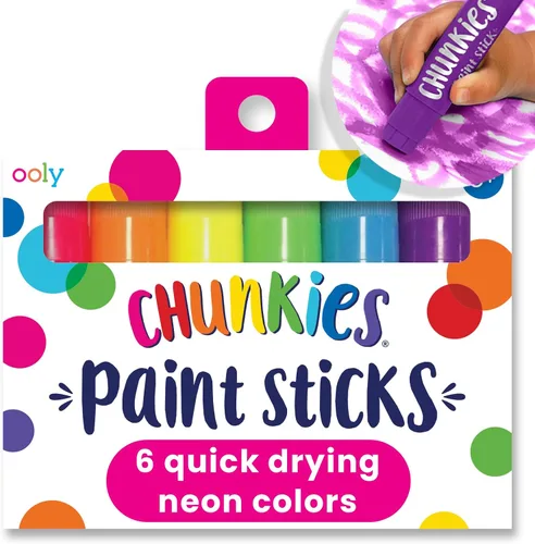 Ooly Chunkies - Juego de 6 barras de pintura de neón para niños, juego de palitos de pintura de témpera de colores neón, sin ensuciar, suministros