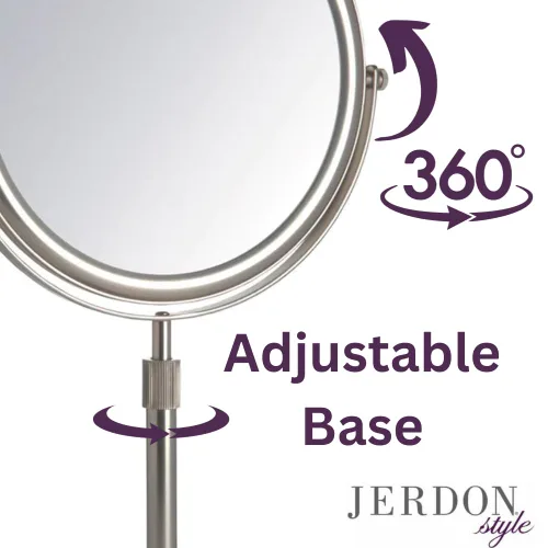 Miniatura 3 de JERDON Espejo de tocador de maquillaje de mesa de dos caras, aumento 5X-1X y diseño giratorio, espejo de 9 pulgadas de diámetro con altura Níquel