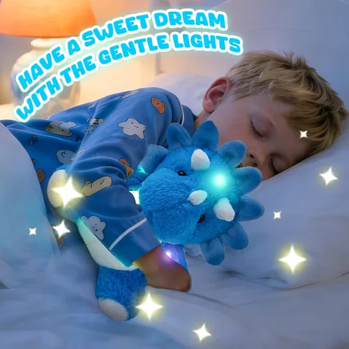 Miniatura 2 de Glow Guards Peluche de dinosaurio Triceratops de 12 pulgadas, juguete de peluche de dinosaurio suave con luces nocturnas mágicas y canción de cuna