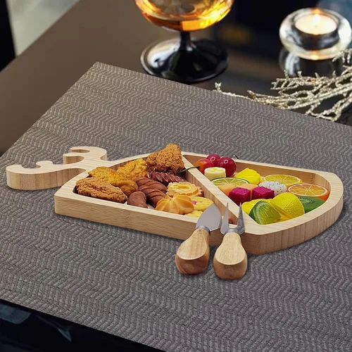 Miniatura 4 de Tabla de charcutería personalizada de bambú para quesos y cuchillos, divertida tabla de aperitivos de hojas de árbol de Navidad, tablero