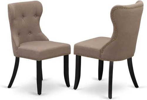 Miniatura 9 de East West Furniture SIP7T37 Sion Modern Parson - Juego de 2 sillas tapizadas de tela de lino con botones copetudos y ribete de clavo, juego de 2