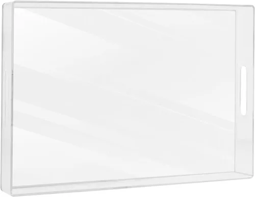 Miniatura 9 de MAONAME Bandeja redonda transparente con asas, bandeja transparente de plástico de 13 pulgadas, bandejas decorativas redondas para mesa de café