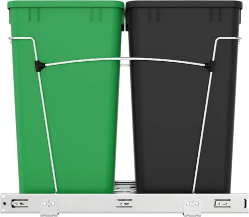 Miniatura 7 de Rev-A-Shelf Cesta de basura extraíble para gabinetes de cocina de 27 cuartos con deslizador de extensión completa para reciclaje, Verde/Negro, Verde