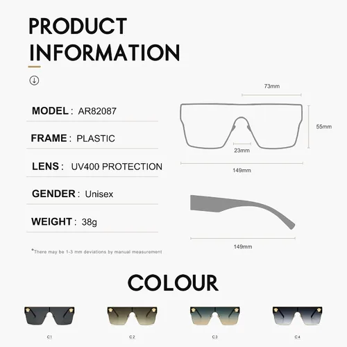 Miniatura 24 de Allarallvr Gafas de sol cuadradas de gran tamaño para mujeres hombres vintage de moda clásica gafas de sol de sol para mujer AR82087