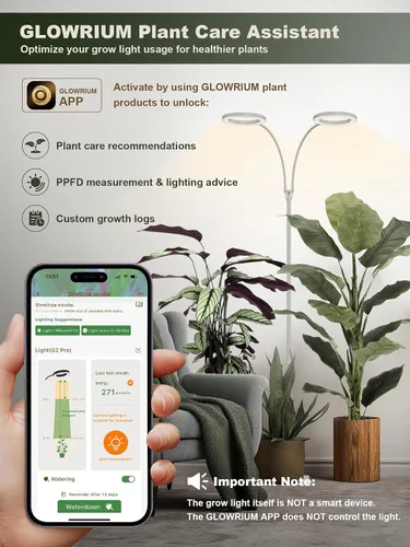Miniatura 7 de GLOWRIUM Luz de Cultivo LED de Doble Cabezal de 48W para Plantas de Interior, Altura Ajustable de 23.5-71", Espectro Completo de 3 Etapas de Blanco