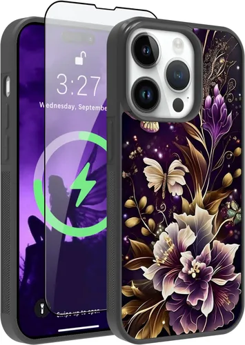 Miniatura 16 de OOK Funda Magnética para iPhone 15 Plus Diseño de Nebulosa Espacial de Flores Morado Profundo [Compatible con MagSafe] PC Duro + TPU Suave