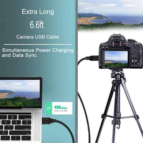Miniatura 7 de SCOVEE Cable USB para cámaras digitales Canon Rebel/PowerShot/EOS/DSLR/ELPH, cable de datos de transferencia para videocámara Canon Rebel, cargador