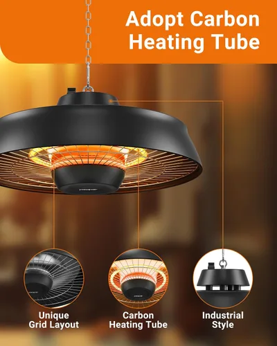 Miniatura 3 de Pasapair Calentador de Patio - Calentador Colgante para Exteriores de 1500W, Calentamiento Rápido de 3S con Control Remoto - Altura Ajustable