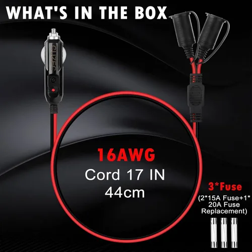 Miniatura 7 de CizEC 1 a 2 encendedor de cigarrillos de coche 16 AWG cable 12 V/24 V encendedor de cigarrillos divisor de coche, adaptador de cargador