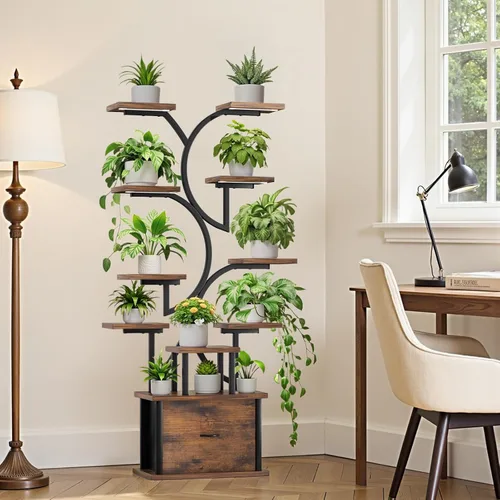 Miniatura 6 de Soporte para plantas de interior con luces de crecimiento, estante para plantas de 11 niveles con cajón, soportes de esquina de 65 pulgadas