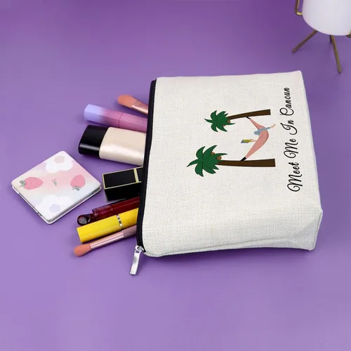 Miniatura 5 de Sazuwu Bolsa de maquillaje para mujer, Encuéntrame en Cancún, Tema playero