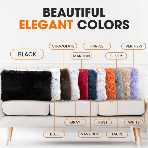 Miniatura 6 de Cheer Collection Almohadas para sofá y cama, almohadas suaves y peludas con rellenos incluidos, acogedoras almohadas de pelo sintético de pelo Negro