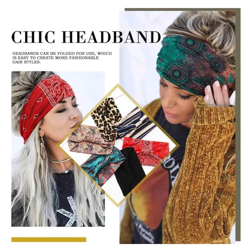 Miniatura 4 de Olbye Diademas bohemias para mujer, diademas anchas anudadas, bandas elásticas para la cabeza, turbante antideslizante, diadema floral, diadema