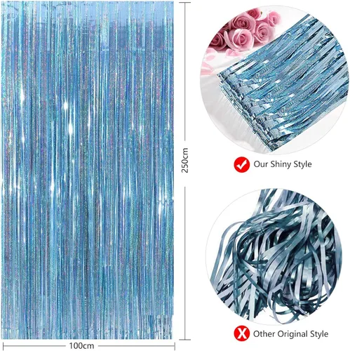 Miniatura 3 de CYLMFC Cortinas de flecos de papel de aluminio para decoración de fiesta, paquete de 2 telones de fondo de oropel de 3 x 8 pies para telón de fondo