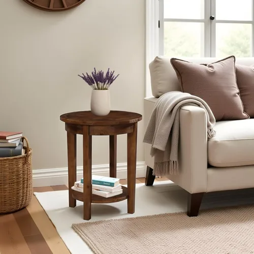 Miniatura 6 de Alaterre Furniture Revive - Mesa auxiliar redonda de 20 pulgadas con estante inferior para almacenamiento y personajes de madera únicos, muebles