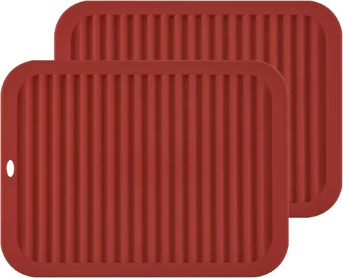 Miniatura 11 de Juego de 2 salvamanteles de silicona de 9 x 12 pulgadas, multiuso, antideslizantes, flexibles, duraderos, resistentes al calor, color rojo, verde