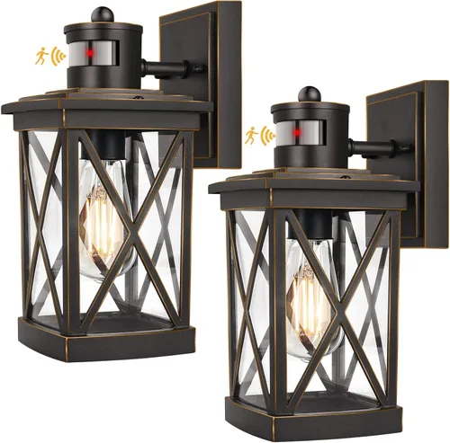 Miniatura 9 de Luces exteriores con sensor de movimiento para montaje en pared, 2 paquetes marrones de luces de pared exteriores impermeables del atardecer al