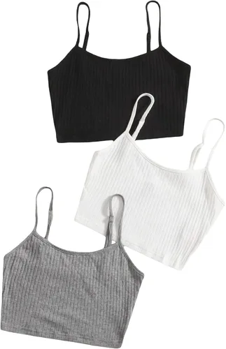 SHENHE Camiseta sin mangas de 3 piezas para mujer, talla grande, con tirantes delgados, acanalada, gris, blanco, negro, 4XL, Gris Blanco Negro