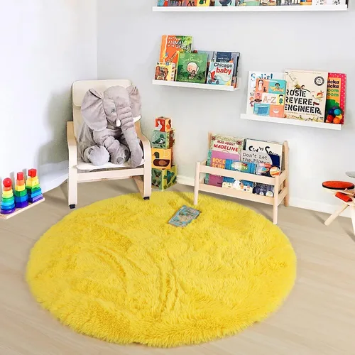 Miniatura 8 de PAGISOFE - Alfombras redondas de 5 pies, alfombras esponjosas amarillas para dormitorio de niñas, alfombra linda para habitación de niñas, alfombra