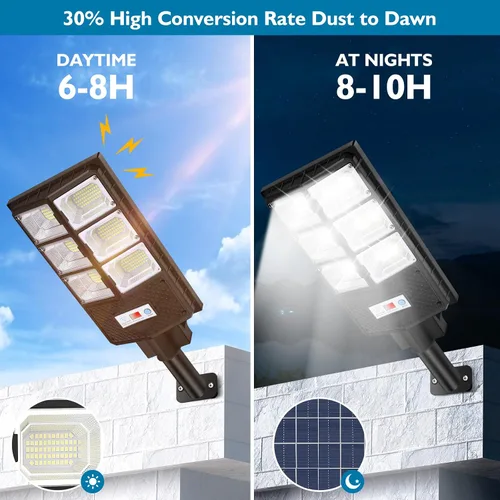 Miniatura 2 de VUAA Paquete de 2 luces solares de calle para exteriores, impermeables, 6500K 10000LM, luces LED solares para exteriores del atardecer al amanecer