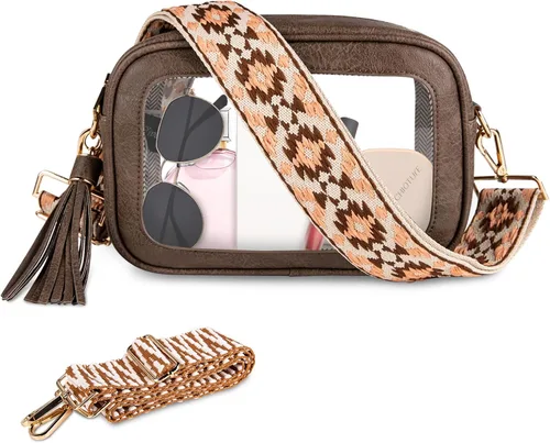 Miniatura 10 de Viva Terry Bolsa transparente aprobada para eventos de estadio, pequeña bolsa cruzada transparente con 2 correas ajustables para artículos