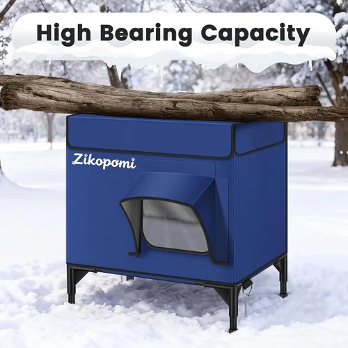 Miniatura 4 de Zikopomi Casa climatizada para gatos para exteriores con base elevada, casa para gatos al aire libre con 2 puertas de escape seguras, diseño