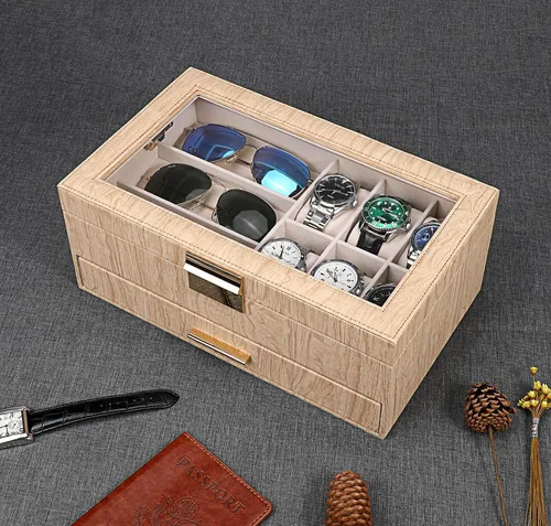 Miniatura 4 de LANDICI Caja de reloj para hombres y mujeres, 2 capas de piel sintética, organizador de relojes, caja de almacenamiento grande, caja de joyería