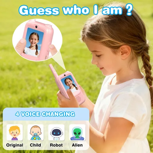 Miniatura 4 de Walkie Talkies de video para niños, paquete de 2 Walkies talkies recargables para niños, juguetes para interiores y exteriores, para campamento