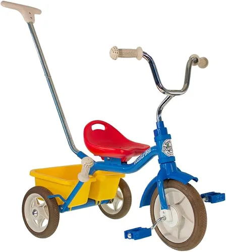Italtrike Triciclo de pasajero con asa de empuje y cesta para niños pequeños y niños, ingeniería superior, fuerte y duradero, fácil montaje, asiento