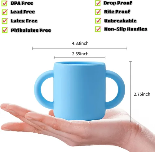 Miniatura 2 de Taza de entrenamiento de silicona para bebés, taza de aprendizaje para niños pequeños con dos asas, taza abierta para bebés de 5 onzas, ideal