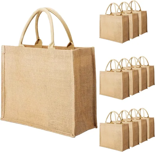 Miniatura 8 de Segarty Bolsa de arpillera, paquete de 6 bolsas grandes reutilizables de lona de yute con asas, bolsas de mano en blanco a granel para damas