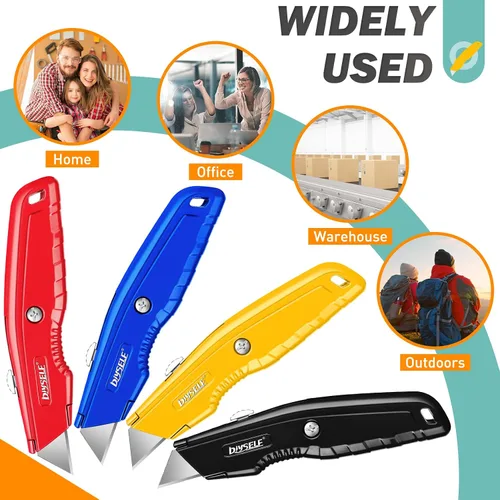 Miniatura 6 de DIYSELF Paquete de 4 cortadores de caja, cuchillo utilitario con 10 cuchillas, cortador de caja resistente para alfombras, cartón, vinilo y papel