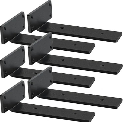 Miniatura 10 de Soportes de estante flotante resistentes - Soportes de L de metal negro industrial de 1/5 pulgada de espesor, soportes de estante de acero sólido