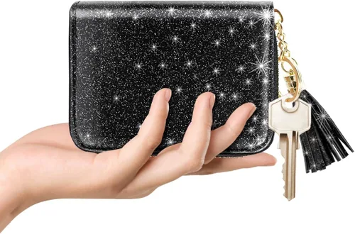 Miniatura 7 de Billetera pequeña para tarjetas de crédito RFID con purpurina linda para mujer