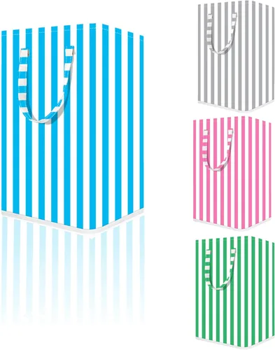Miniatura 9 de Cesta grande para la ropa sucia, 75L impermeable, cesta plegable con asas extendidas para ropa en el dormitorio familiar (rayas verticales grises)
