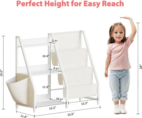 Miniatura 2 de LATIBELL Estantería infantil de 3 niveles y almacenamiento de juguetes, estante para libros para niños, estantería Montessori para niños pequeños