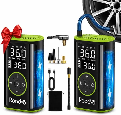 Roadvo [10000 mAh] Inflador de neumáticos Compresor de aire portátil - Bomba de aire eléctrica inalámbrica 150PSI 3 veces más rápida para neumáticos