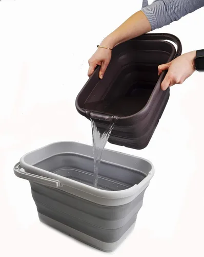 Miniatura 8 de SAMMART Cubo de agua plegable rectangular de 12 litros (3.1 galones) para campamento, pesca (gris (juego de 2))