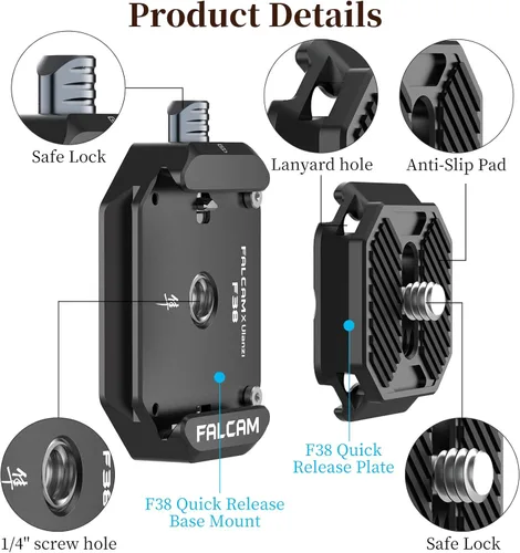 Miniatura 5 de ULANZI Placa de liberación rápida para cámara F38 con rosca de tornillo de 1/4 a 3/8 pulgadas, sistema de liberación rápida, placa QR, adaptador