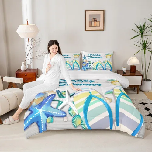 Miniatura 24 de Juego de edredón Lake House tamaño Twin, juego de ropa de cama náutica de navegación con ancla de 2 piezas para decoración de habitación de niños