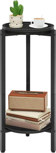HOOBRO Mesa auxiliar redonda pequeña, mesa para bebidas de café para sofá, esquina, 73 cm de alto, estrecha, mesa de noche redonda, pedestal de