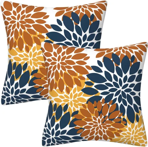Miniatura 30 de Juego de 2 fundas de almohada decorativas de dalia azul marino, rojo, gris, dalia floral, para interiores y exteriores, funda de almohada