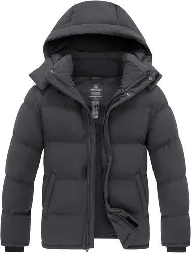 Miniatura 7 de Wantdo - Abrigo de invierno cálido para hombre, chaqueta acolchada impermeable y resistente al viento, capa gruesa de forro desmontable